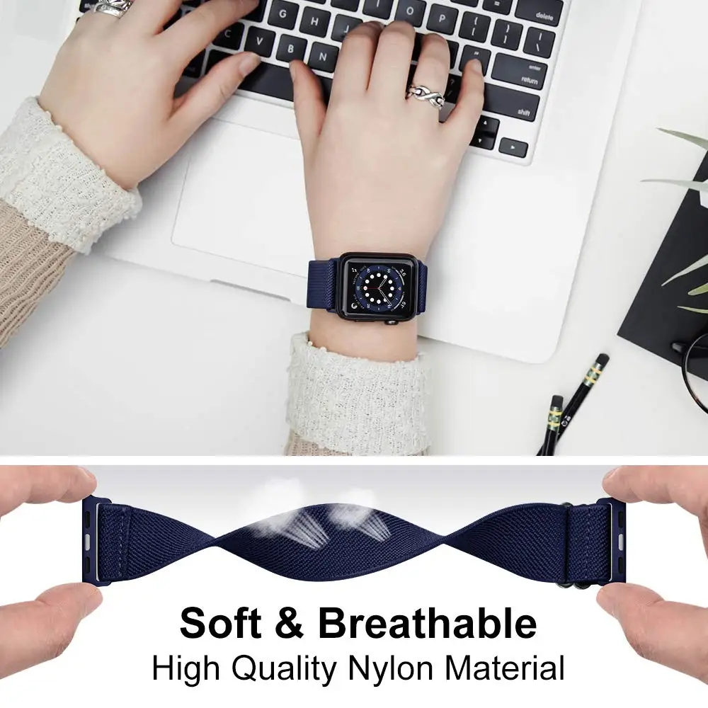 Nylon Elastic Solo Loop für Apple Watch Ultra 49 mm Band 45 mm 44/46 mm 41 mm Scrunchie Verstellbares Armband iWatch Serie 6 7 8 9 10 – Detail 14