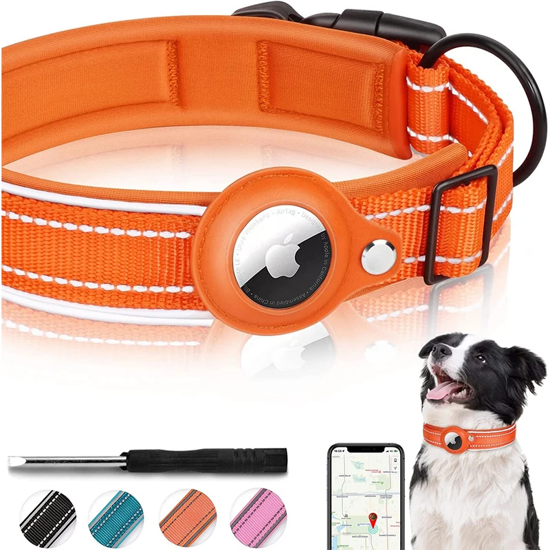 Reflective Apple Airtag Dog Collar Adjustable Pet Collar With Airtag
