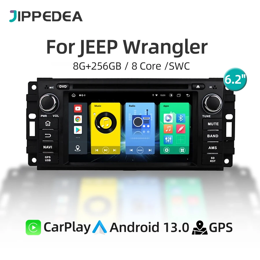Android 13.0 8G 256G Lettore Multimediale Per Auto Carplay Navigazione Gps 4G Wifi Radio Stereo Per Jeep Cherokee Wrangler Dodge Caliber