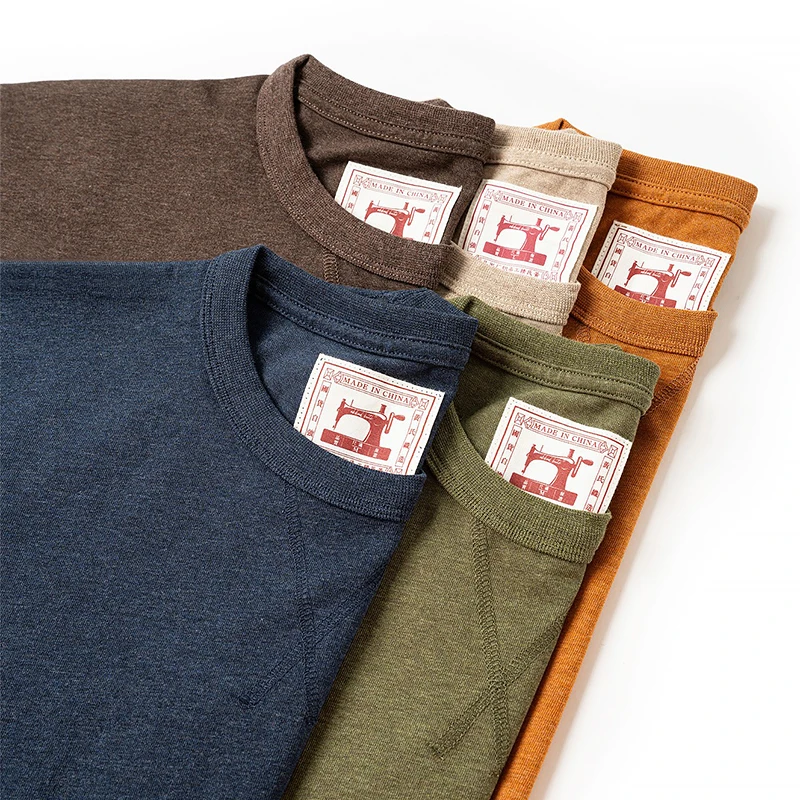 Retro Japanese Sle ort Sve T-irt Pure Cotton Yarn Proc Heavyweight 240g Basic round Ne ket T-irt