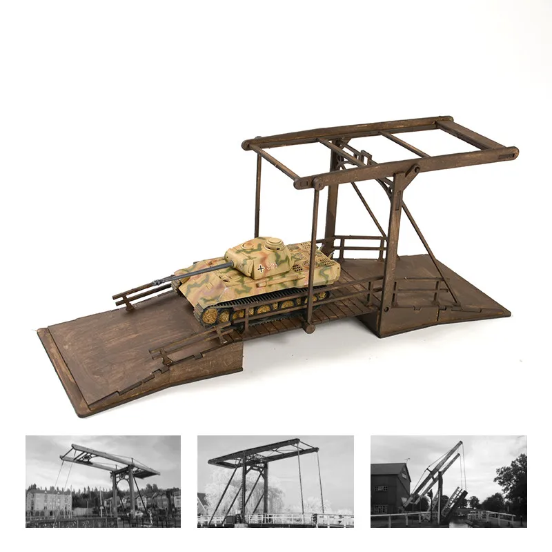 1/72 ww2 European Suspension Bridge Wooden Assembly Model Building Scene Simulation Miniature Toy 2