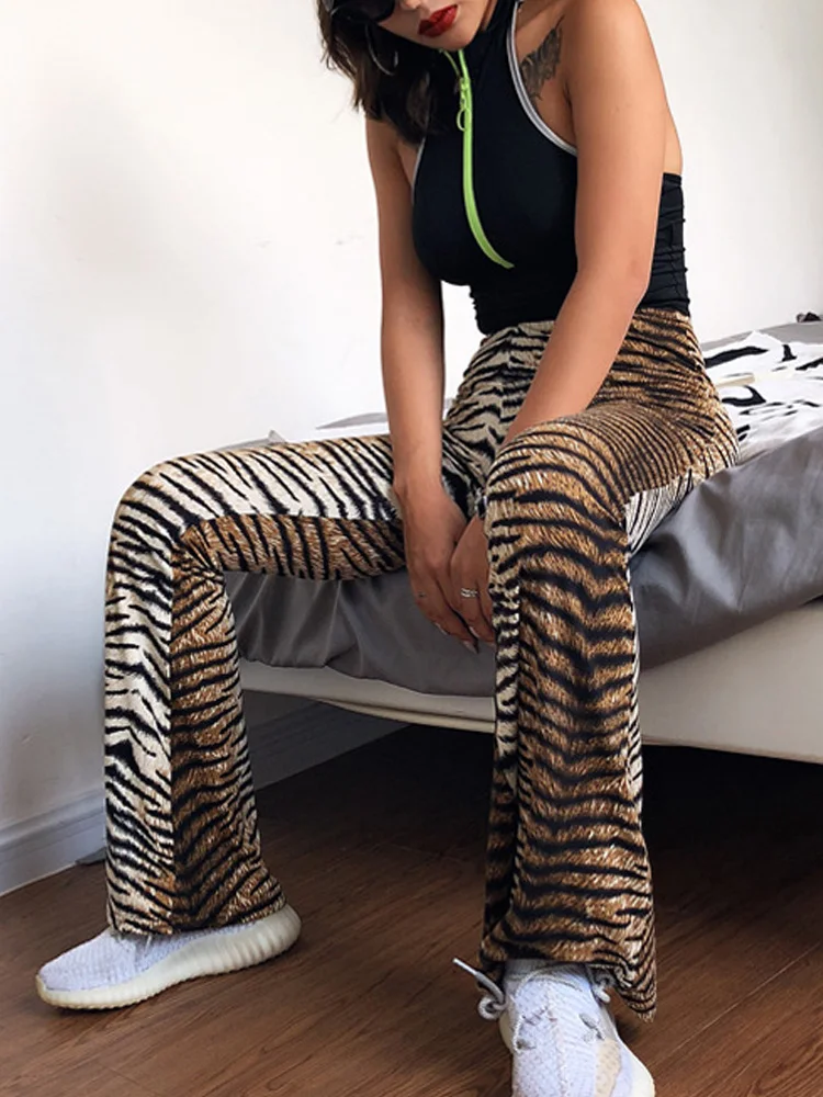 Spring and Autumn Fashion New Women's Tiger Print Trousers Streetwear Slim-fitting Flared Pants Elegant Women's Casual Pant