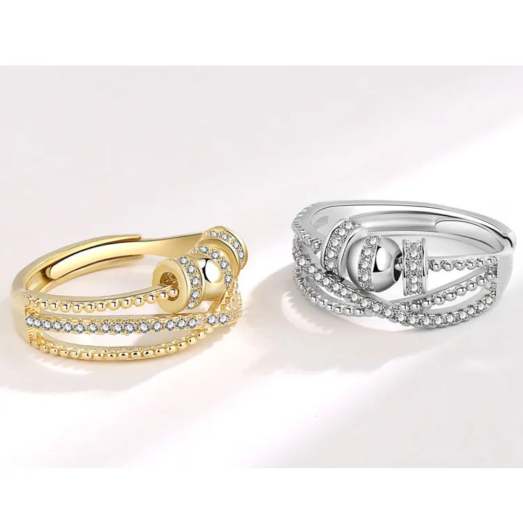 Rotierenden Perlen Angst Zappeln Ring Für Frauen Unendliche Twisted Kupfer Kristall Inlay Stapeln Ringe Schmuck Anillo Mujer Einstellbar – Detail 8
