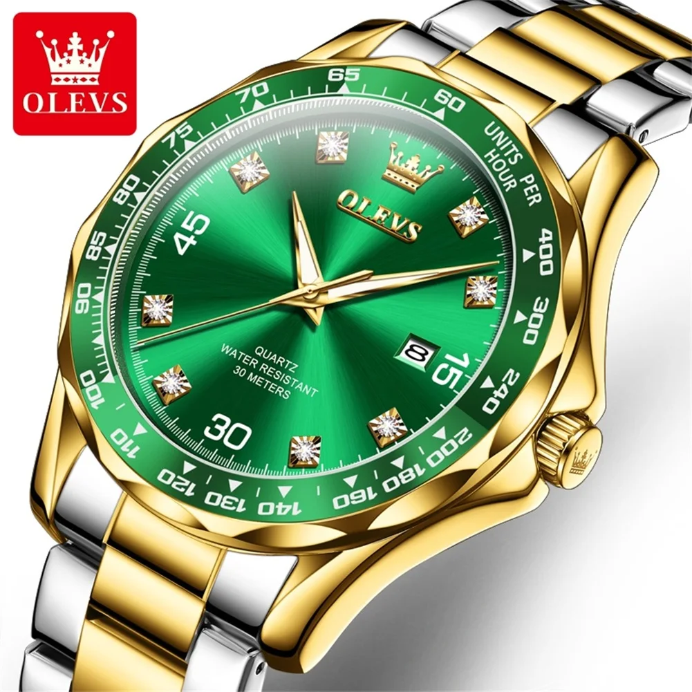 OLEVS-Montre-bracelet à quartz série Diving pour homme, eau verte, fantôme, acier inoxydable, étanche, date Shoous, montre de luxe pour homme, nouveau