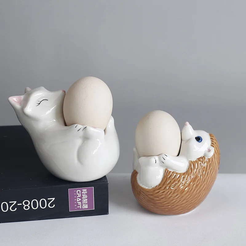 1PC Cartoon Animal Ceramic Egg Cup Easter Egg Stand Easter Tabletop Figurine for Hard Boiled Eggs Holder for Lunch Breakfast