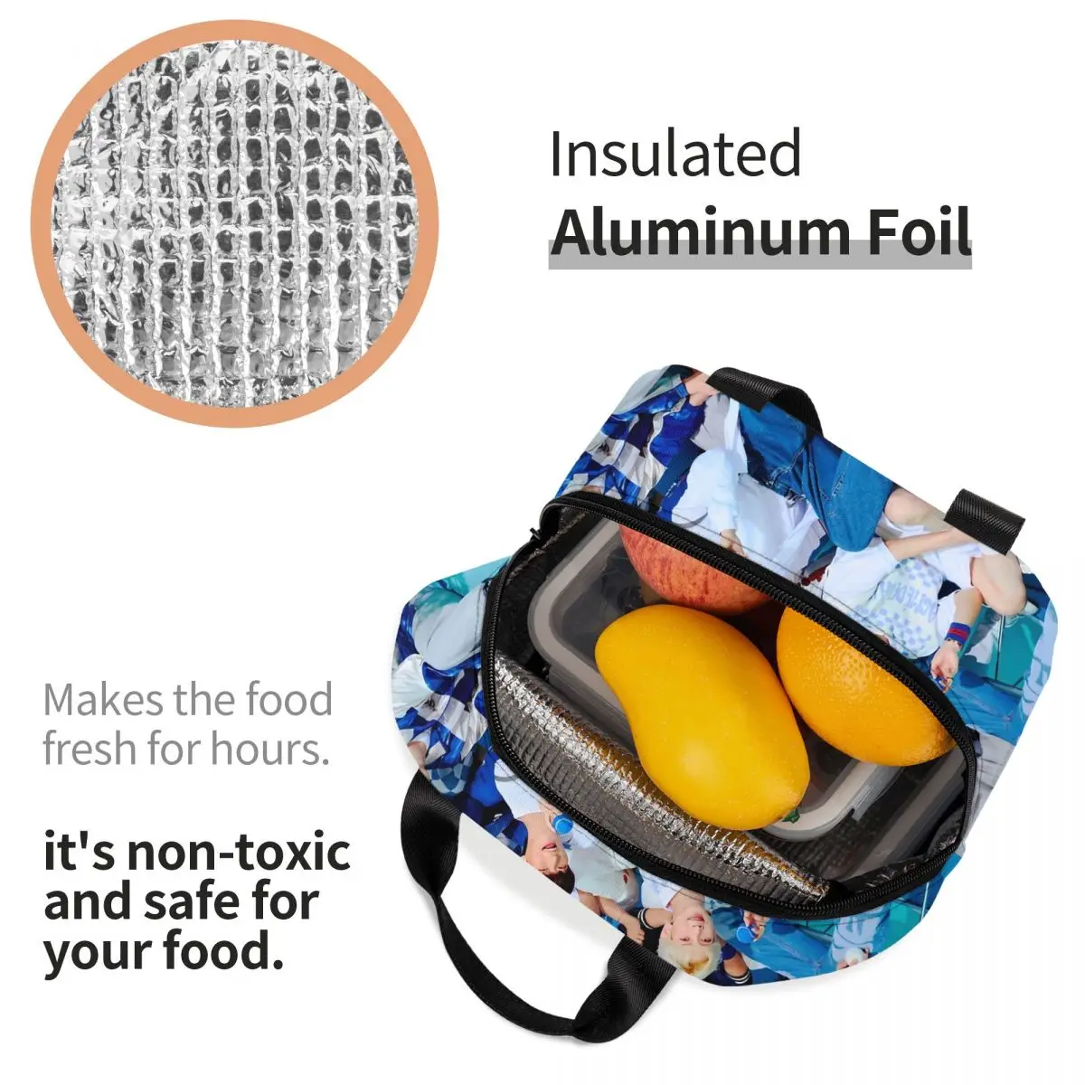 Kpop Star Singer Idol Insulated Lunch Bag Thermal Bag Reusable A-ATEEZ ATINY Portable Lunch Box Tote Food Storage Bags School