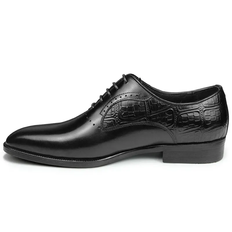 Authentic Leather Pointed Toe Black Dress Oxford Shoes For Male Elegant Workplace Formal Office Pigskin Lining China Made