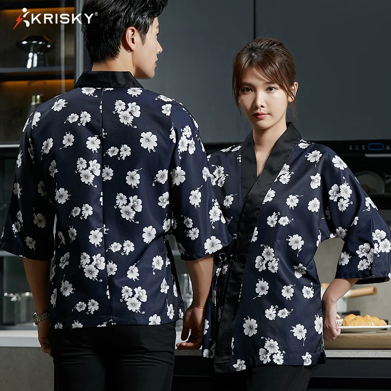 

Женская куртка шеф-повара, японское кимоно для кухни и сервиса еды, рубашки в японском стиле с вишневым рестораном, Одинаковая одежда