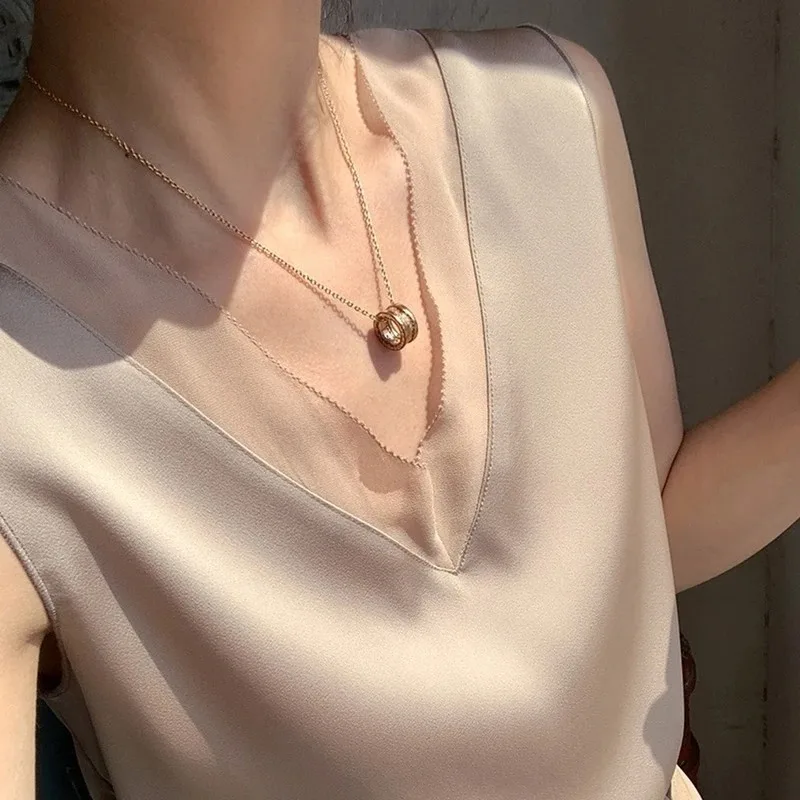 Summer Fashion Women's V-neck Satin Ice Silk Shirt Vest Elegant Retro Commuting Chiffon Sleeveless Top 13573