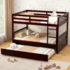 Wood Full Over Full Bunk Bed with Trundle, Bunk Bed Frame with Ladder, Solid Wood Frame & Safety Guardrails 1