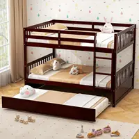 Wood Full Over Full Bunk Bed with Trundle, Bunk Bed Frame with Ladder, Solid Wood Frame & Safety Guardrails 1