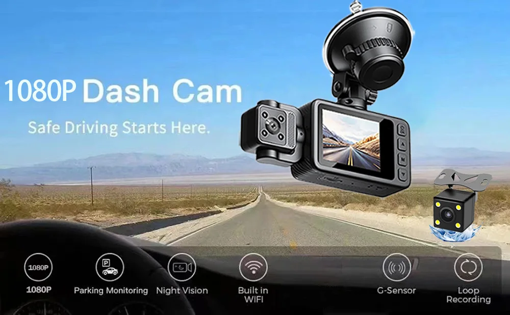 Description Picture 3 of item3 Channel WiFi Car DVR HD 1080P 3-Lens Vehicle Dash Cam Three Way Camera DVRs Recorder Video Registrator Dashcam Camcorder