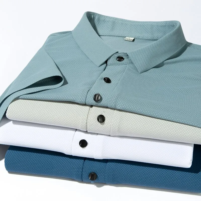 

Summer Jacquard New Fashion Men's Polo Shirts Short Sleeve Turn Down Collar Slim Fit Button Breathable Polos Casual Man Clothing