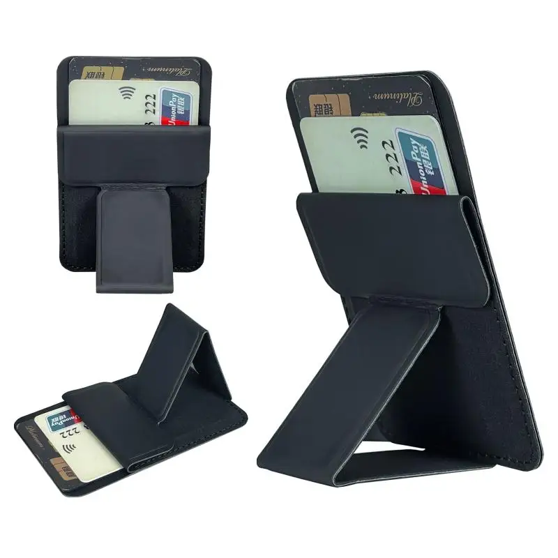 Dual Function Phone Wallet with Adhesive Card Holder and Folding Kickstand