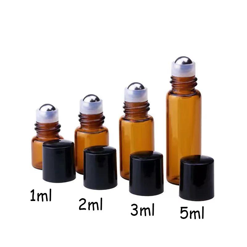 50pcs 1ml 2ml 3ml 5ml Glass Roll On Bottles For Essential Oils Amber Refillable Glass Roller Metal Oil Vials Mini Bottle perfume bottle perfume refill bottle refillable perfume bottle