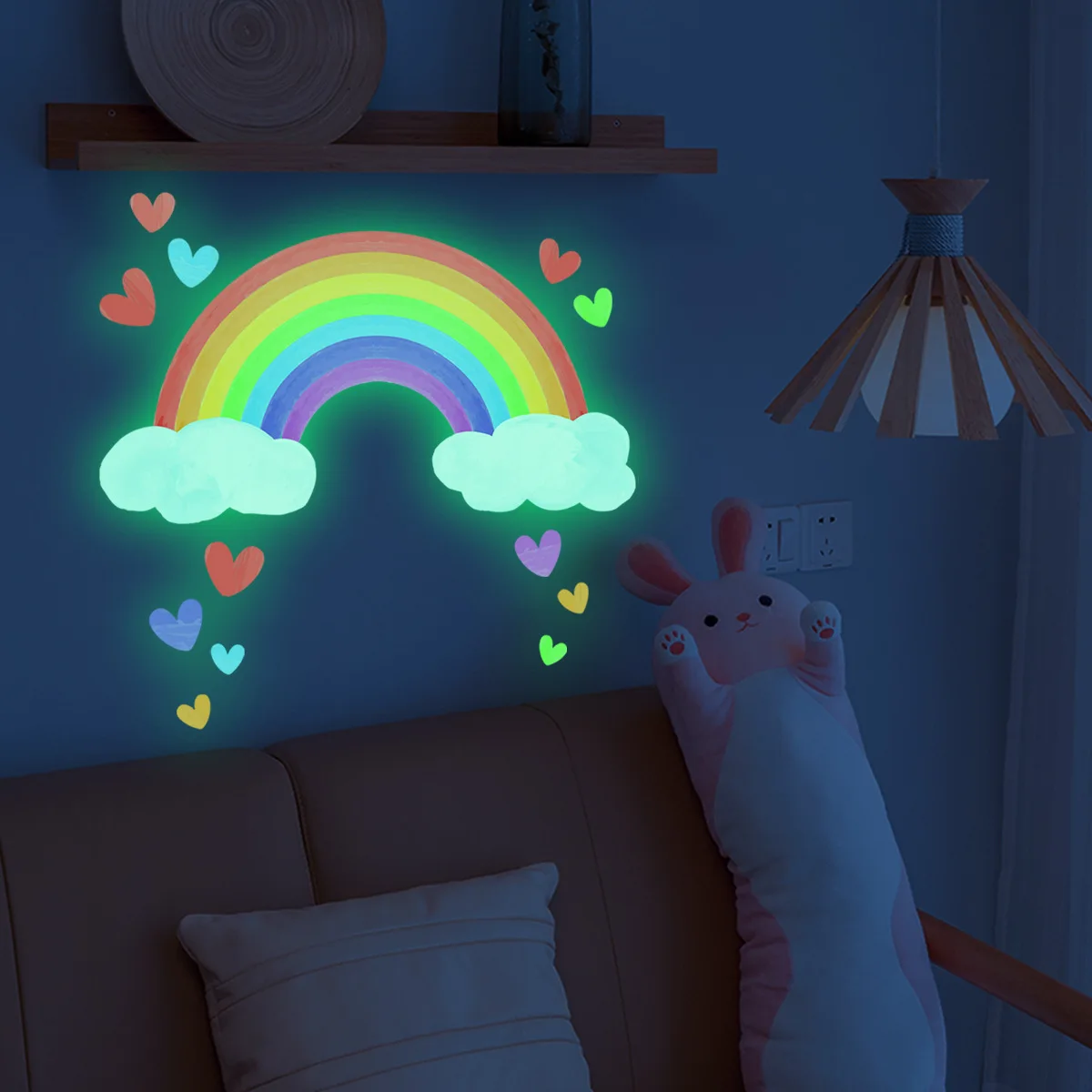 Cartoon Rainbow Luminous Wall Stickers Glow In The Dark Fluorescent