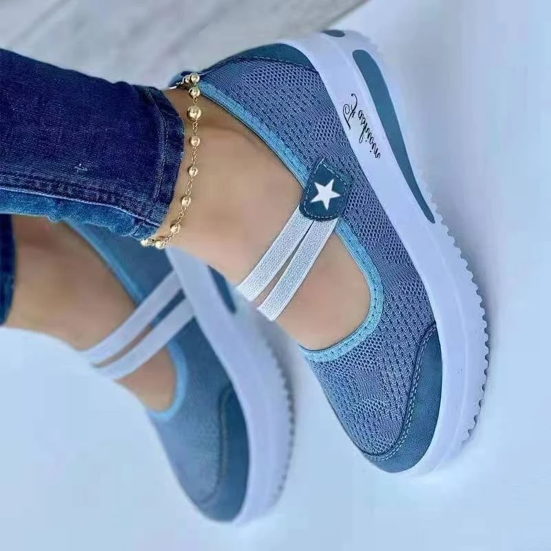 Женские дышащие кроссовки на танкетке, повседневная спортивная обувь на вулканизированной подошве, без шнуровки, лето 2024 Женские дышащие кроссовки на танкетке, повседневная спортивная обувь на вулканизированной подошве, без шнуровки, лето 2024