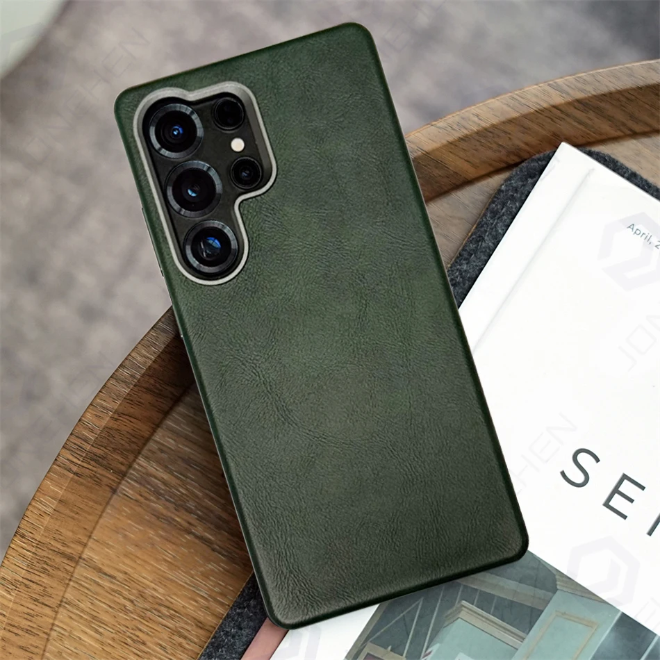 Luxury Retro Leather Case with Magnetic Metal Lens Ring and Shockproof Design