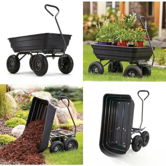 Kerti Tapadású Billenő Teherautó Szerszám Kocsi Négykerekű Műanyag Kültéri Autó - Image 4