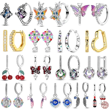 New 925 Sterling Silver Sweet Cherry Drop Hoop Earrings Women Engagement Wedding Jewelry Gift