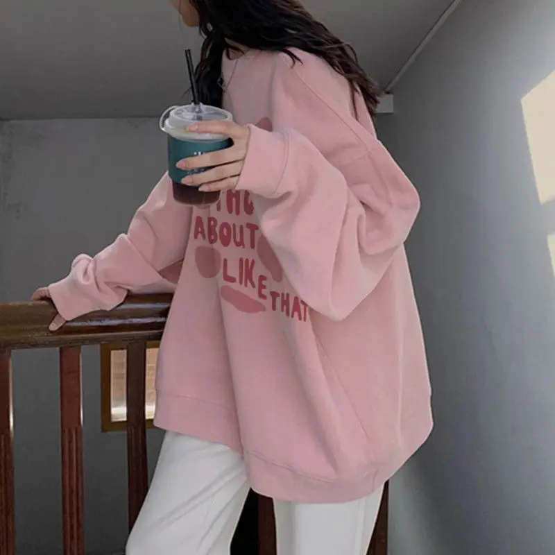 Korea Hoodies Pullover Thickened Round Neck Pure Cotton Sweater Women Casual Sweater 2023 New