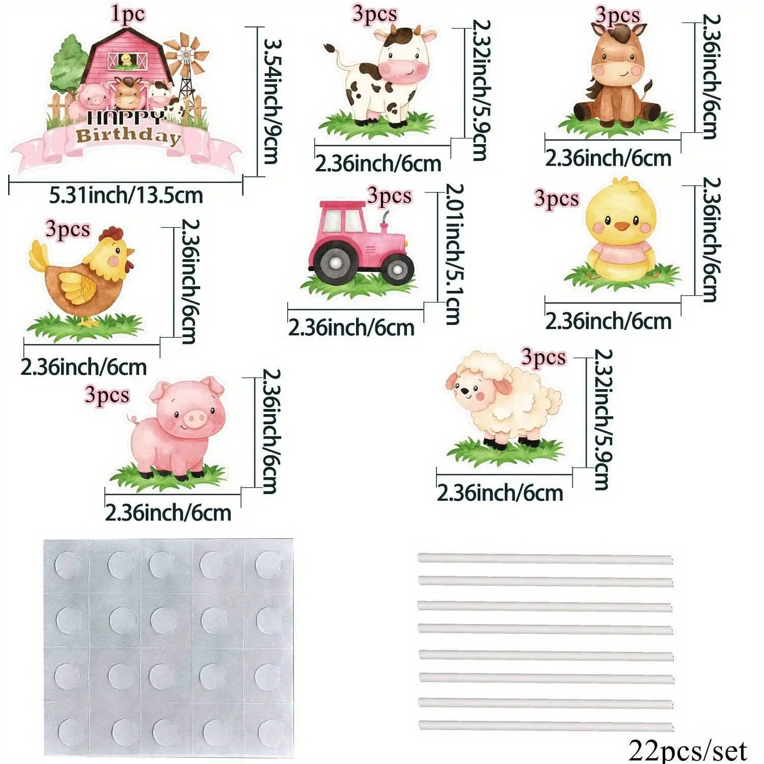 22 Stücke Bauernhof Tier Kuchen Topper Cartoon Schafe/Schwein/Kuh Topper Für Ackerland Alles Gute Zum Geburtstag Feiern Party DIY Cupcake Liefert – Detail 2