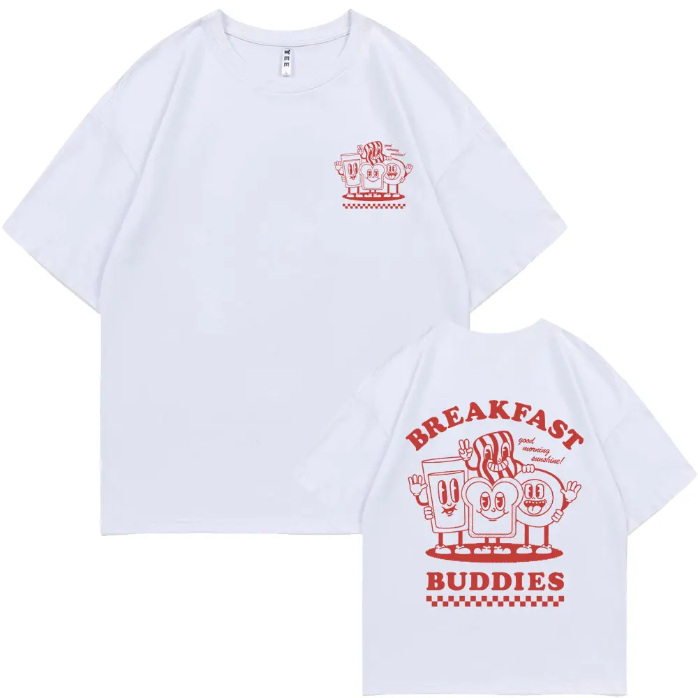 

Funny Breakfast Buddies Graphic Tshirt Men Women Cute Vintage Cartoon Oversized T-shirts Male Casual T Shirt Cotton Short Sleeve