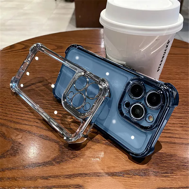 Luxury Purple Plating Clear Shockproof Phone Case For iPhone 14 13 16 15 Pro Max Plus XS XR X Four Corner Silicone Soft Cover 4