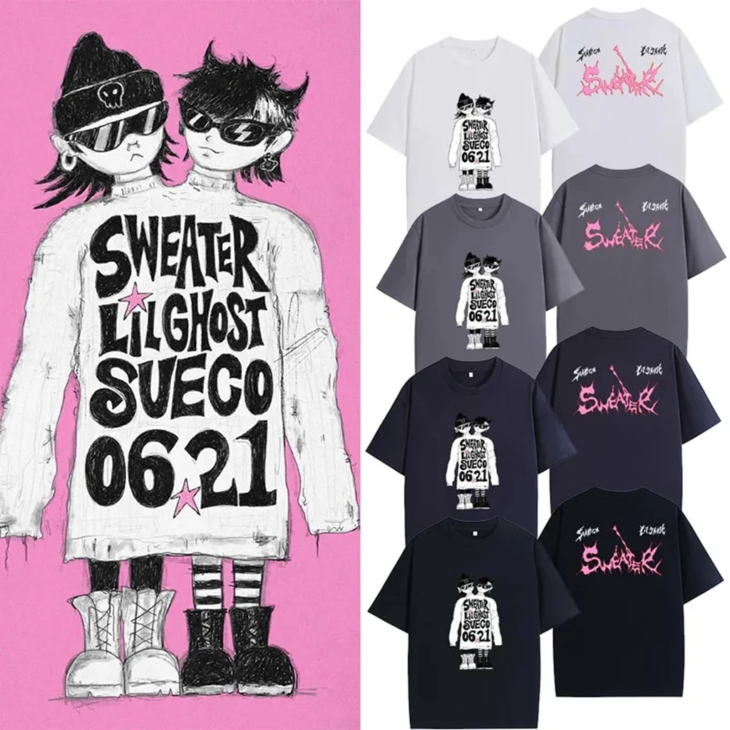 

KPOP Y2K WINNER Li Suco Singl Gost Pattern T-shirt Summer Women Bat Sleeve Cotton Y2k T-shirt Harajuku 90S Oversize Streetwear