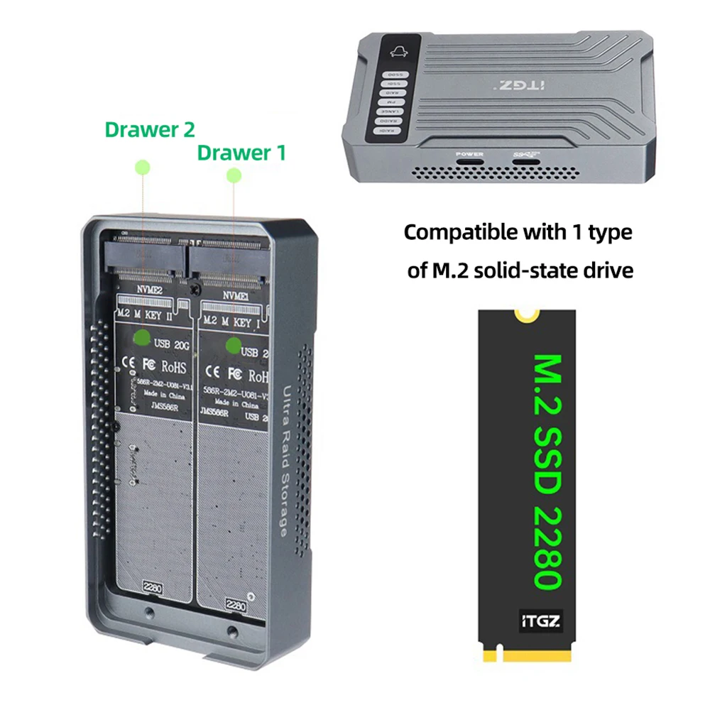 M.2 NVME SSD RAID ̽   ϵ ̺ Ŭ, M Ű    SSD ̽,  PC USB3.2 Gen2, 20Gbps