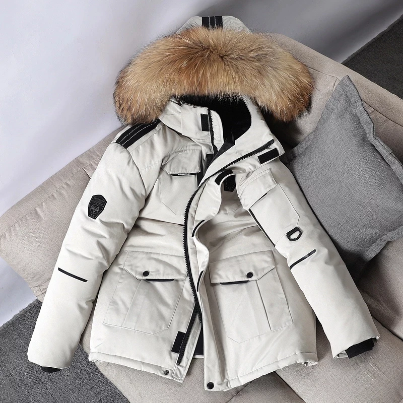 

Men's Winter Down Jacket Warm Hooded White Duck Down Anorak Men Parka Mid Long Detachable Fur Collar Coat Waterproof Jacket Male