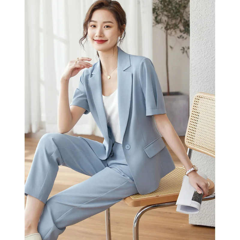 Vimly Elegant Summer Office Outfits Women 2 Pieces Pant Sets 2023 Chic and Elegant Short Sleeve Blazers Jacket Women's Suits