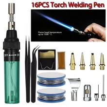 1300 Celsius 3/16Pcs Portable Soldering Iron Kit Welding Pen Burner Blow Torch Gas Soldering Iron Cordless Butane Tip Tool