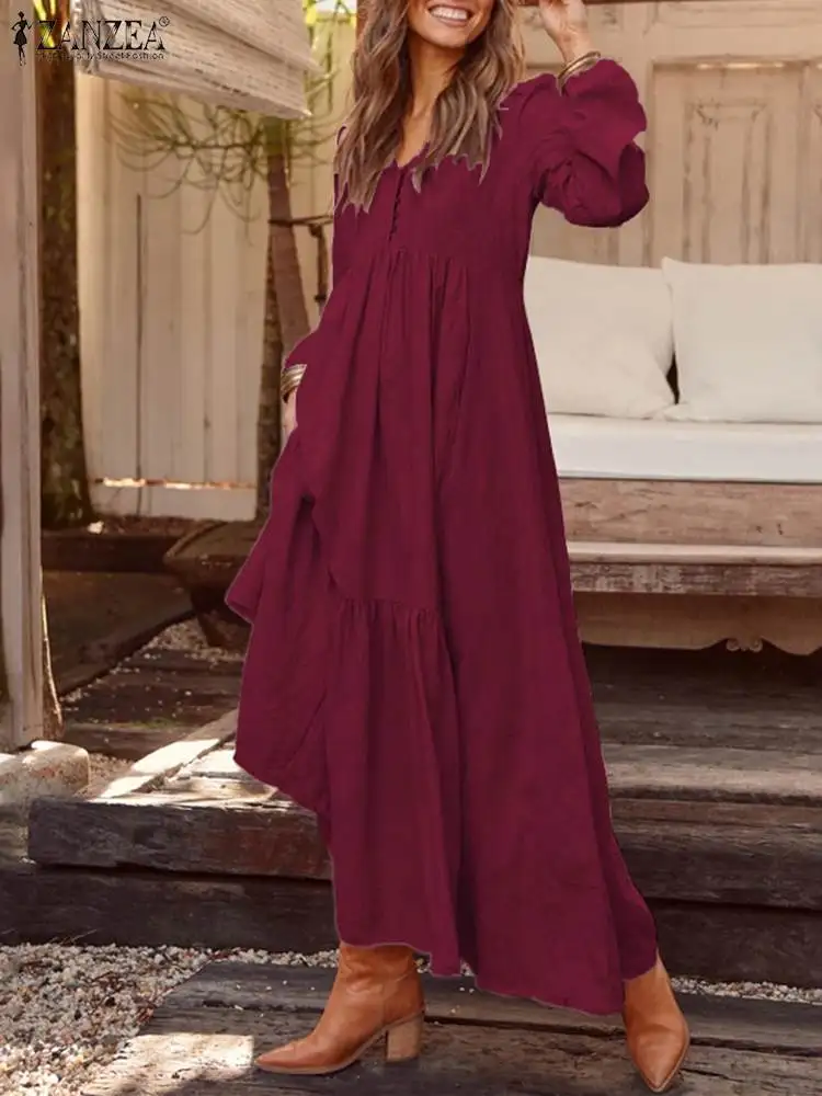 

Oversized Bohemian Elegant Shirt Dress Women Maxi Vestido ZANZEA 2023 Spring Sundress Casual V Neck Ruflle Long Sleeve Robe 1