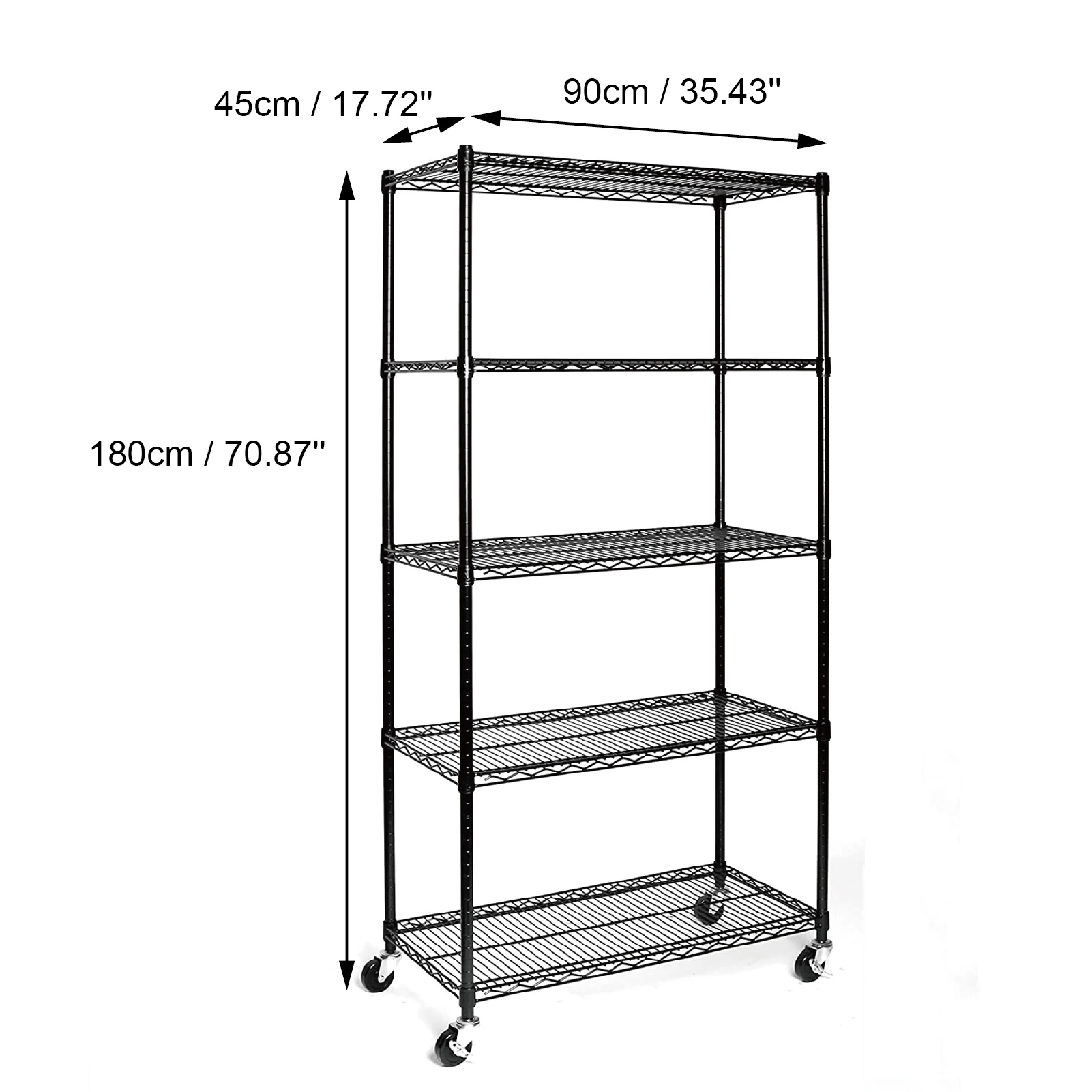 

5-Tier NSF-Certified Steel Wire Shelving with Wheels Black US Warehouse