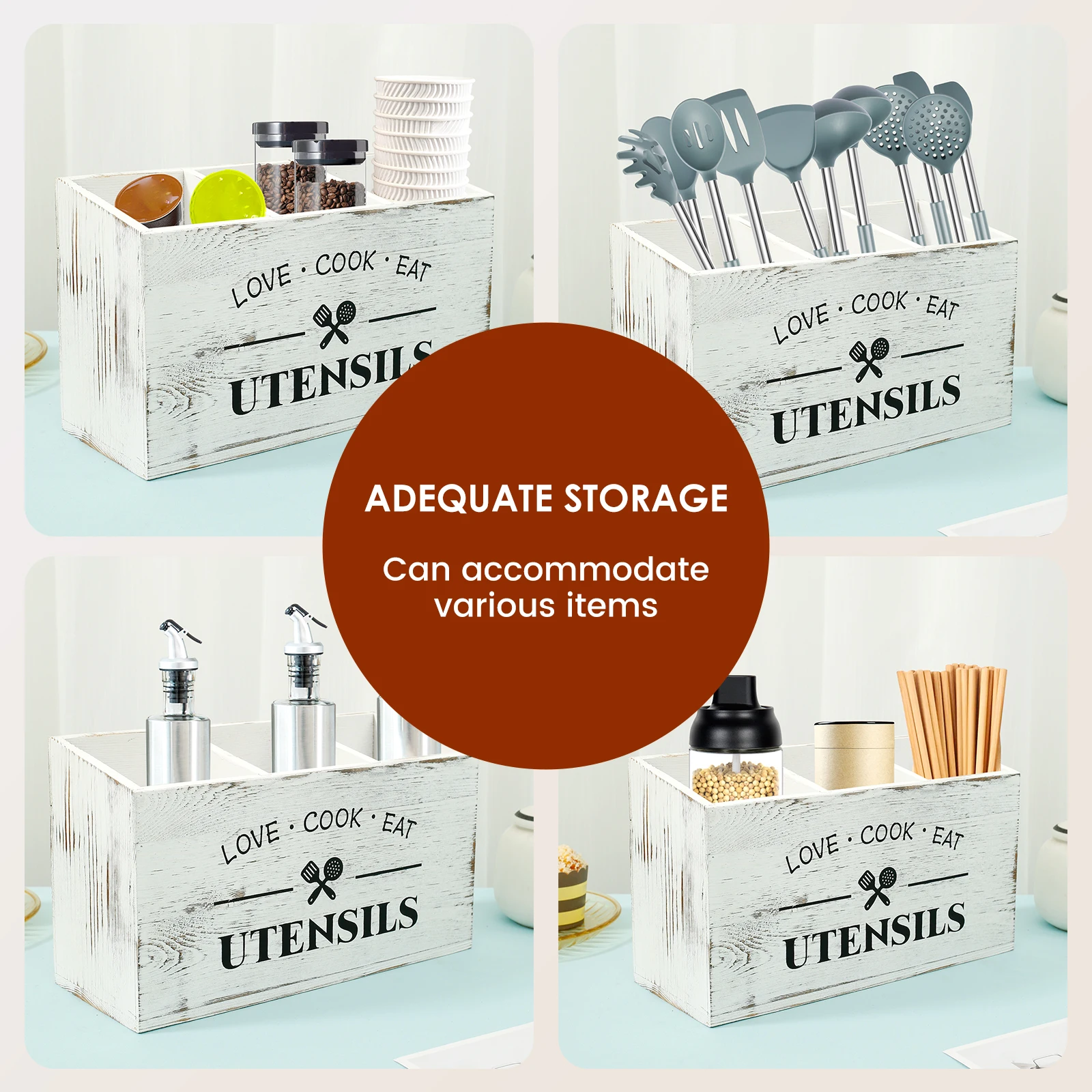 Paulownia Wood Kitchen Utensil Holder with Compartments 15 Sc57e65ed8c3a4c00abc3f4e0701cd384V