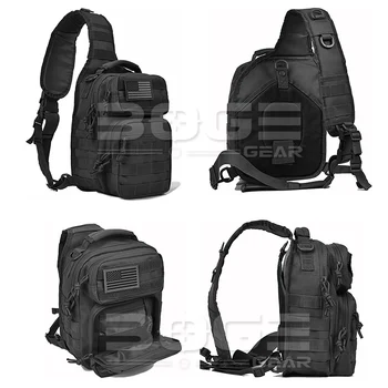 4 photos of black tactical sling bag