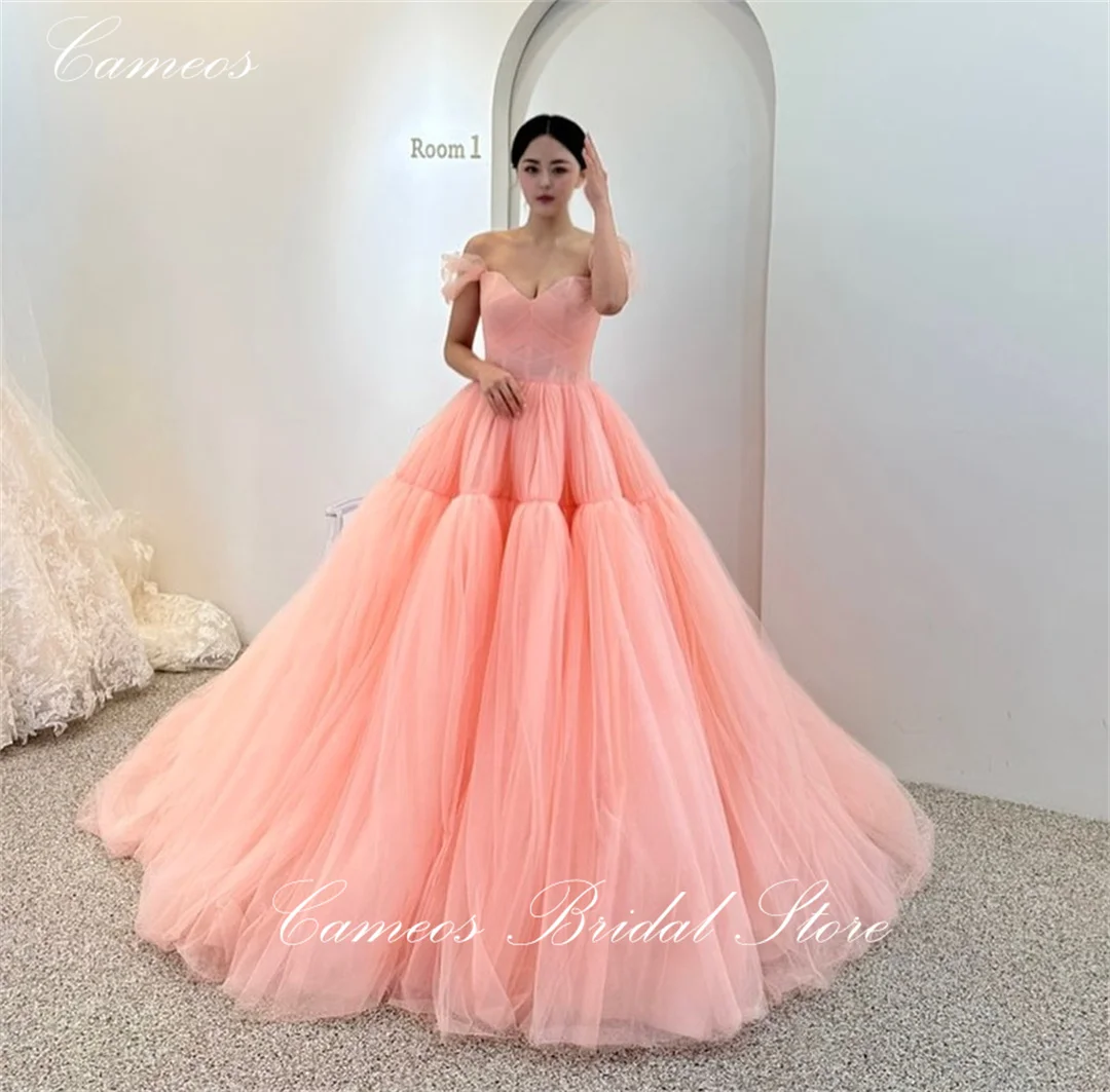 

SONDR Korea Off the Shoulder Evening Dress Custom Made Formal Prom Dress Tulle Floor Length 웨딩드레스 Occasion Party Evening Gown