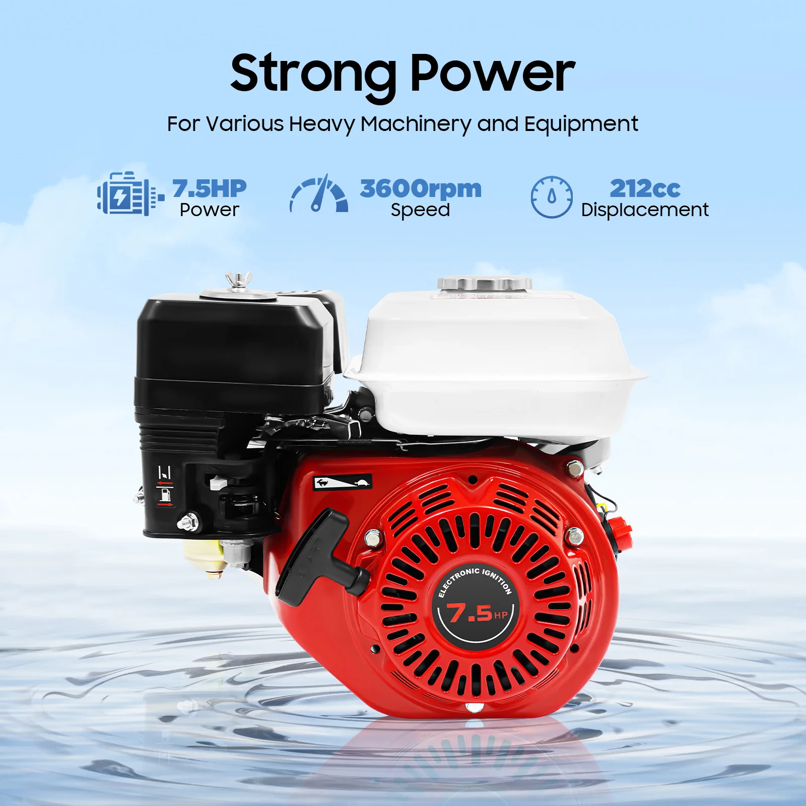 7.5HP Gas Engine 212cc 4-Stroke Gasoline Engine 3600rpm Recoil Start OHV Air Cooled Motor for Go Kart Water Pump Generator