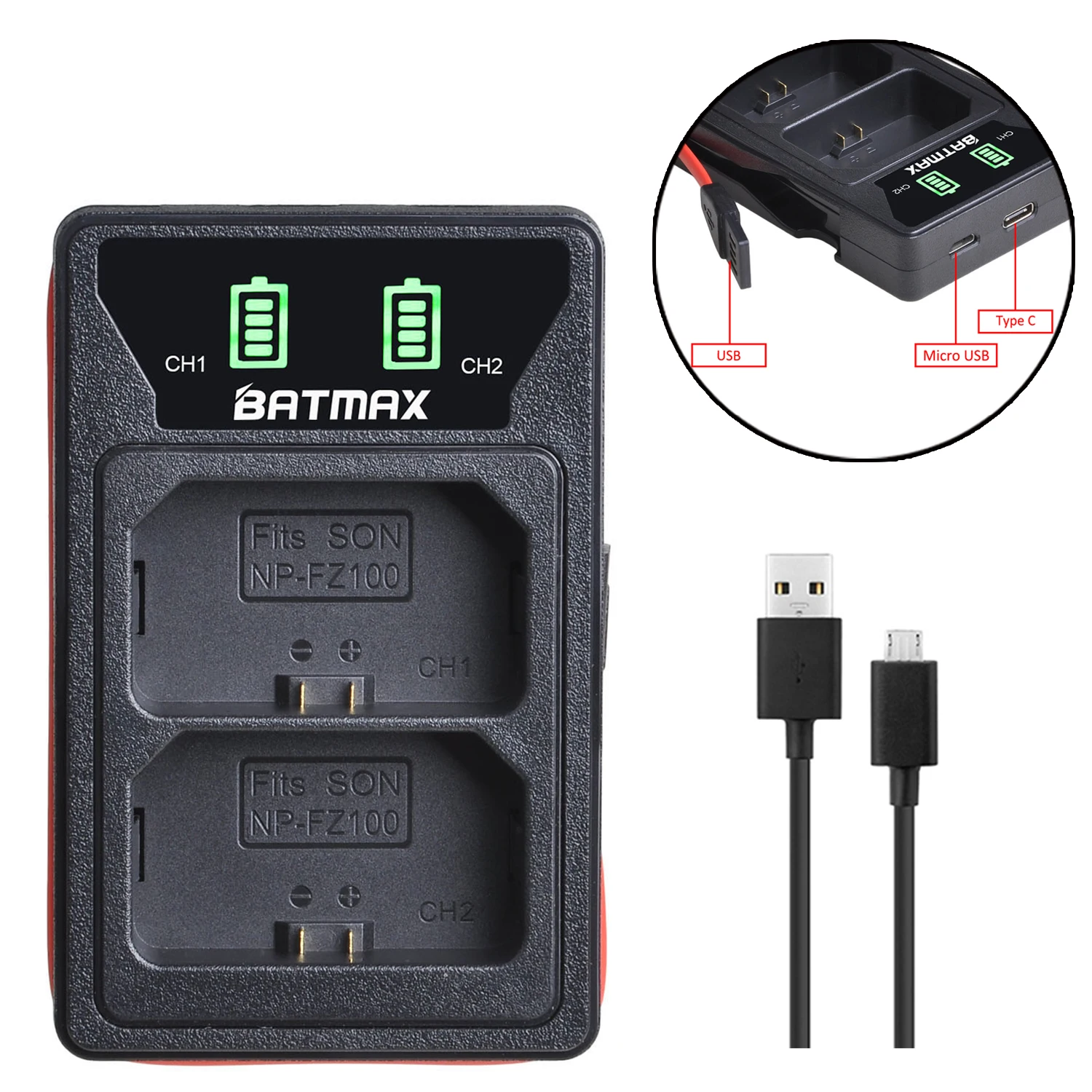 High-Capacity Rechargeable Battery Pack with LCD Dual USB Charger & Type C Port