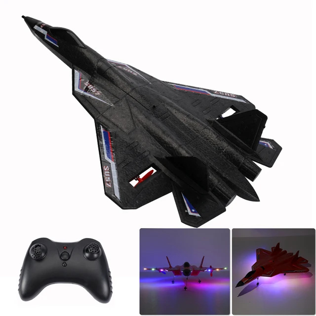2022 New Rc Plane SU 57 Radio Controlled Airplane with Light Fixed Wing Hand Throwing Foam Electric Remote Control Plane 1