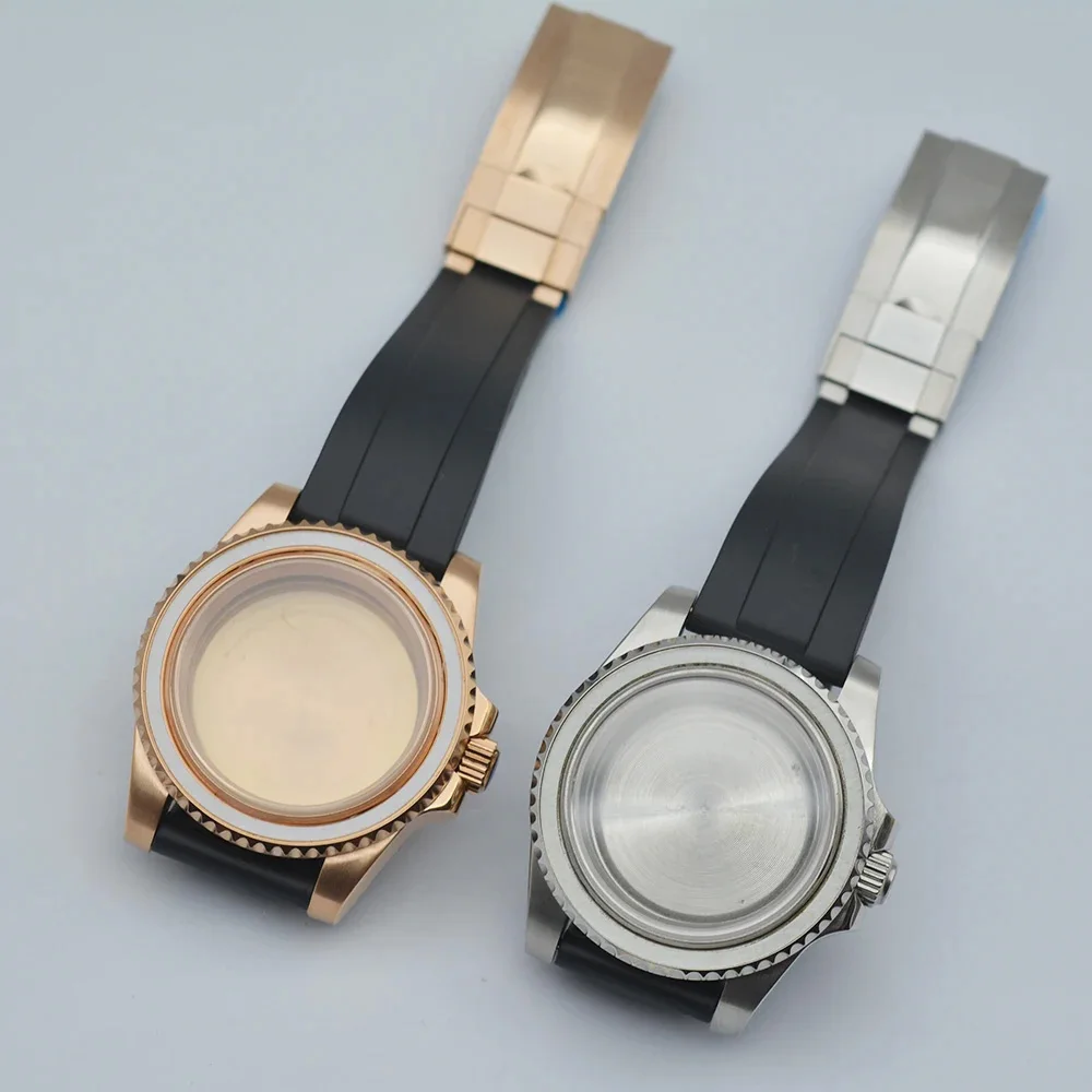 

40mm Silver/Rose Gold Case Sapphire Glass Rubber Strap Fit NH35 NH36 ETA2836 Mingzhu DG2813 3804 Miyota8215 8205 821A Movement