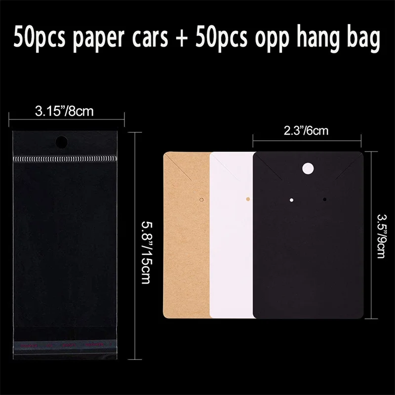 50Pcs Earrings Display Card 50Pcs Self-Seal Bags Necklace Display Cards with Bags Kraft Paper Tags For DIY Jewelry Packaging