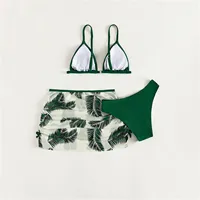 Girls Swimsuits Kids Child Girls 3 Piece Swimsuits Bathing Suit Soild Bikini Tops Underpants Print Skirt Swimwear Set купальник 6