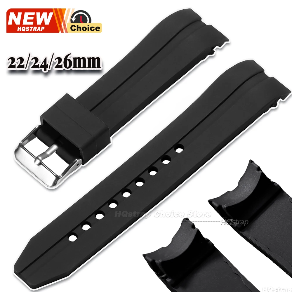 Curved Silicone Sports Watch Strap - Waterproof Soft Rubber Wristband