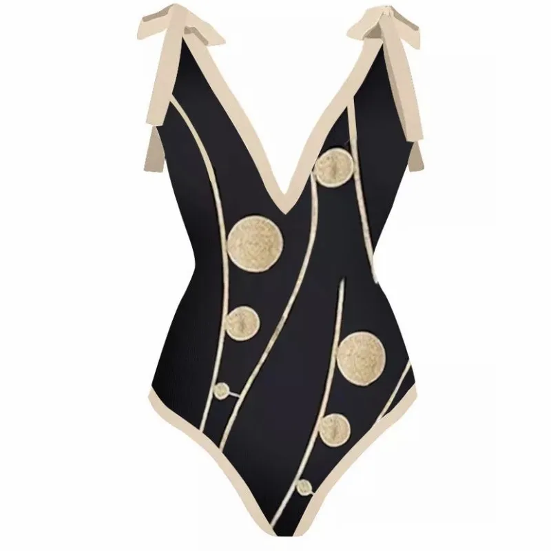 French Retro Printed New One-Piece Swimsuit Women's Hot Spring Vacation Beach Skirt Two-Piece Swimsuit