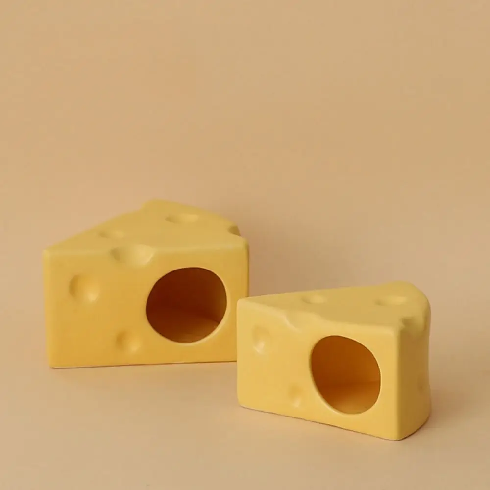 Durable Creative Hamster Hideout Cheese Shape Decorative Feeding Dish Cute Ceramics Hut Ceramics Hamster House Drinker