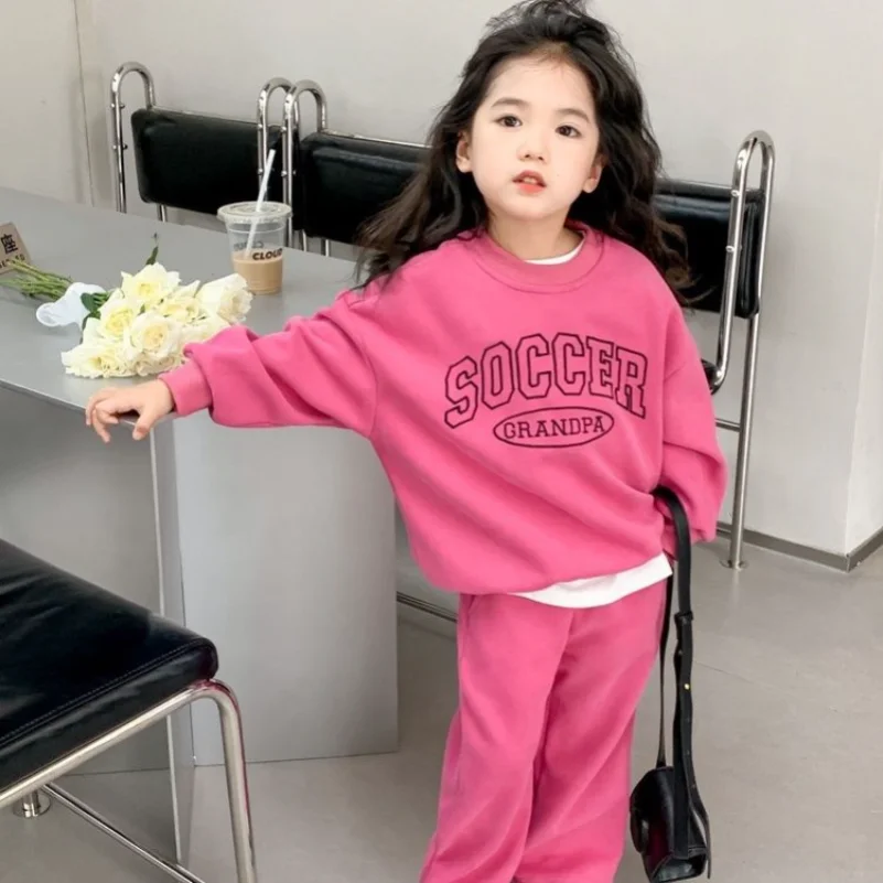 

Girls' Clothing Set Sports Set Autumn New Sweater Top Pants Children's High Quality Clothing Casual Versatile Set Loose Fit ZB