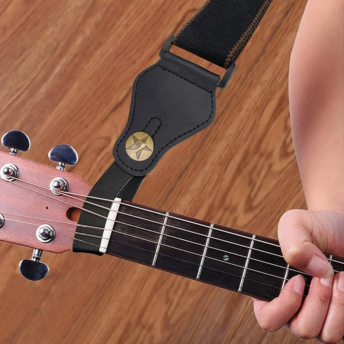 Miwaye Guitar Neck Strap Guitar Leather Strap Holder Button Safe Lock For Ukulele Bass Acoustic Accessories