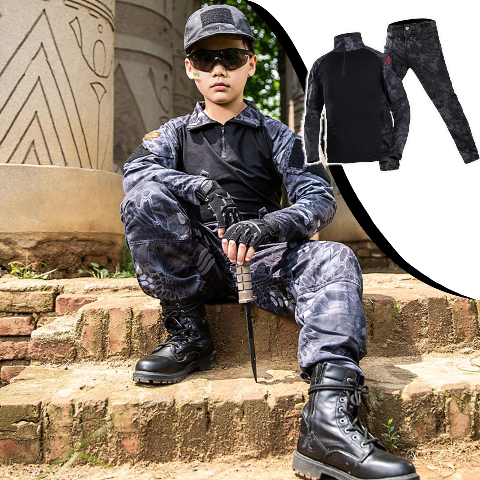 

Kids Adult Training Uniform Special Forces Top Pants Outdoor Jump Suit Jungle Set Children Men
